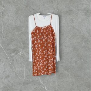 Floral Slip Dress with White Long Sleeve Top